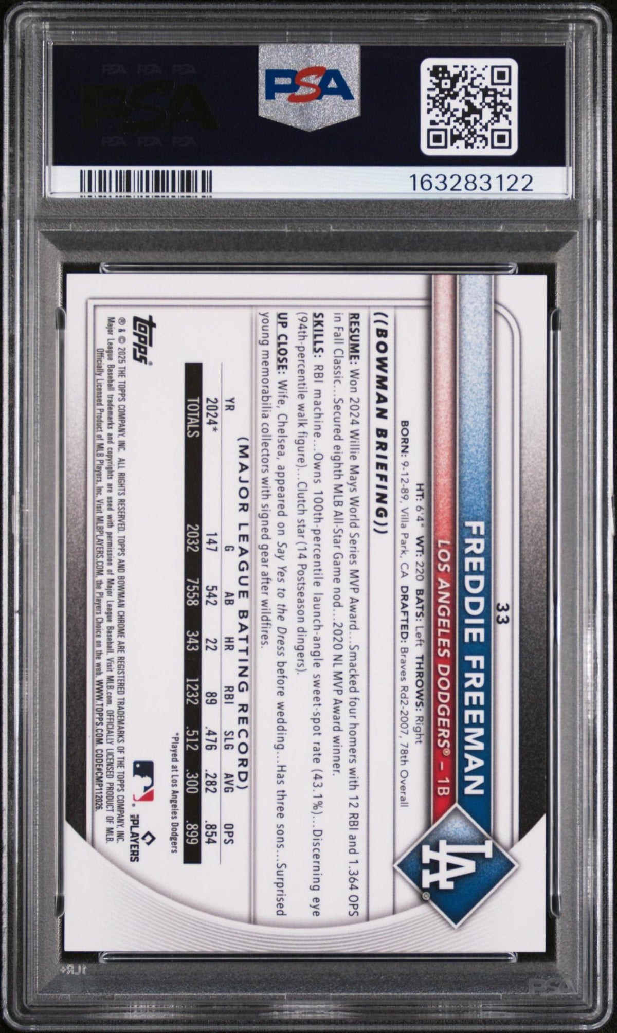 2025 BOWMAN CHROME SAPPHIRE EDITION 33 FREDDIE FREEMAN GOLD PSA 10