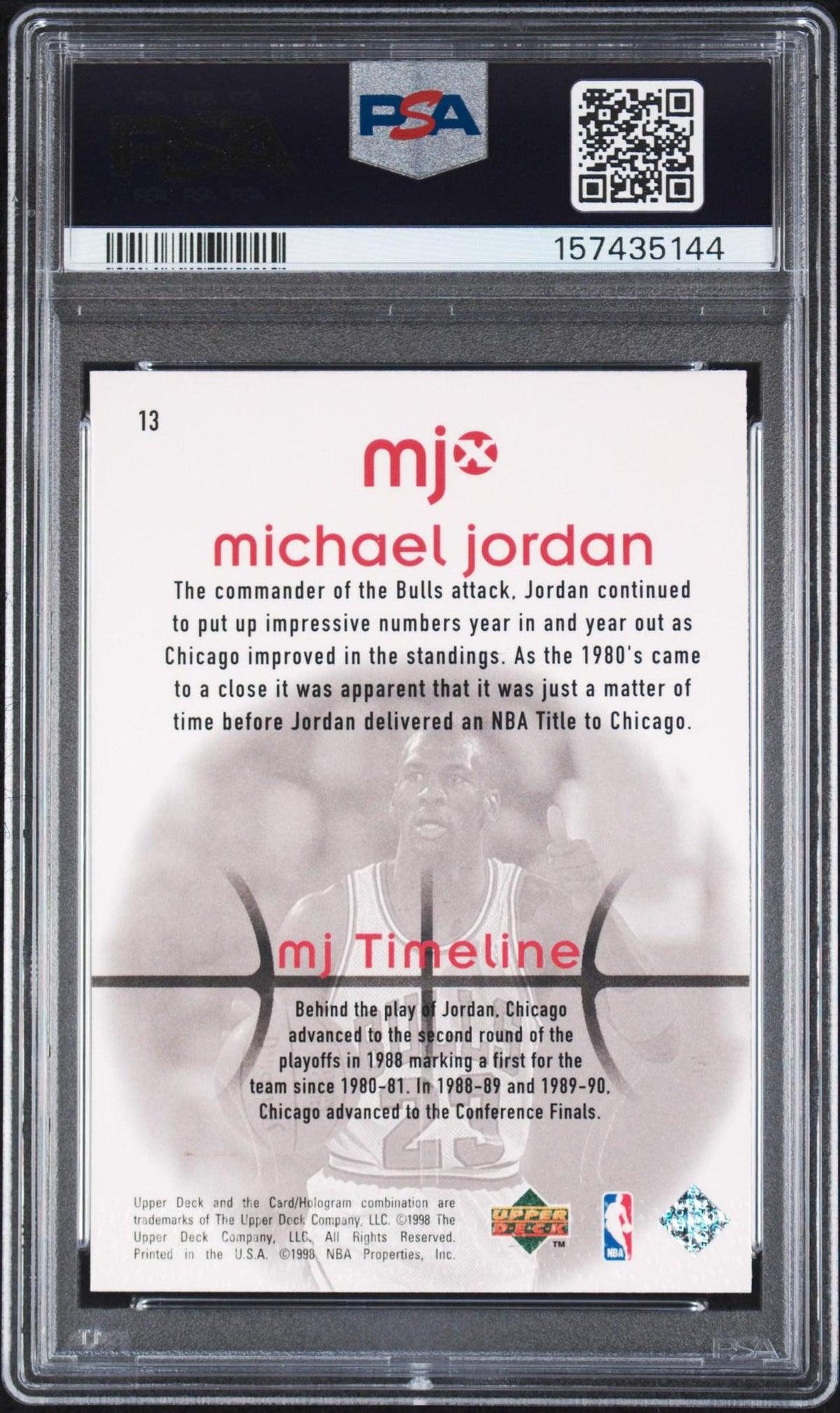 1998 UPPER DECK MJx 13 MICHAEL JORDAN PSA 10