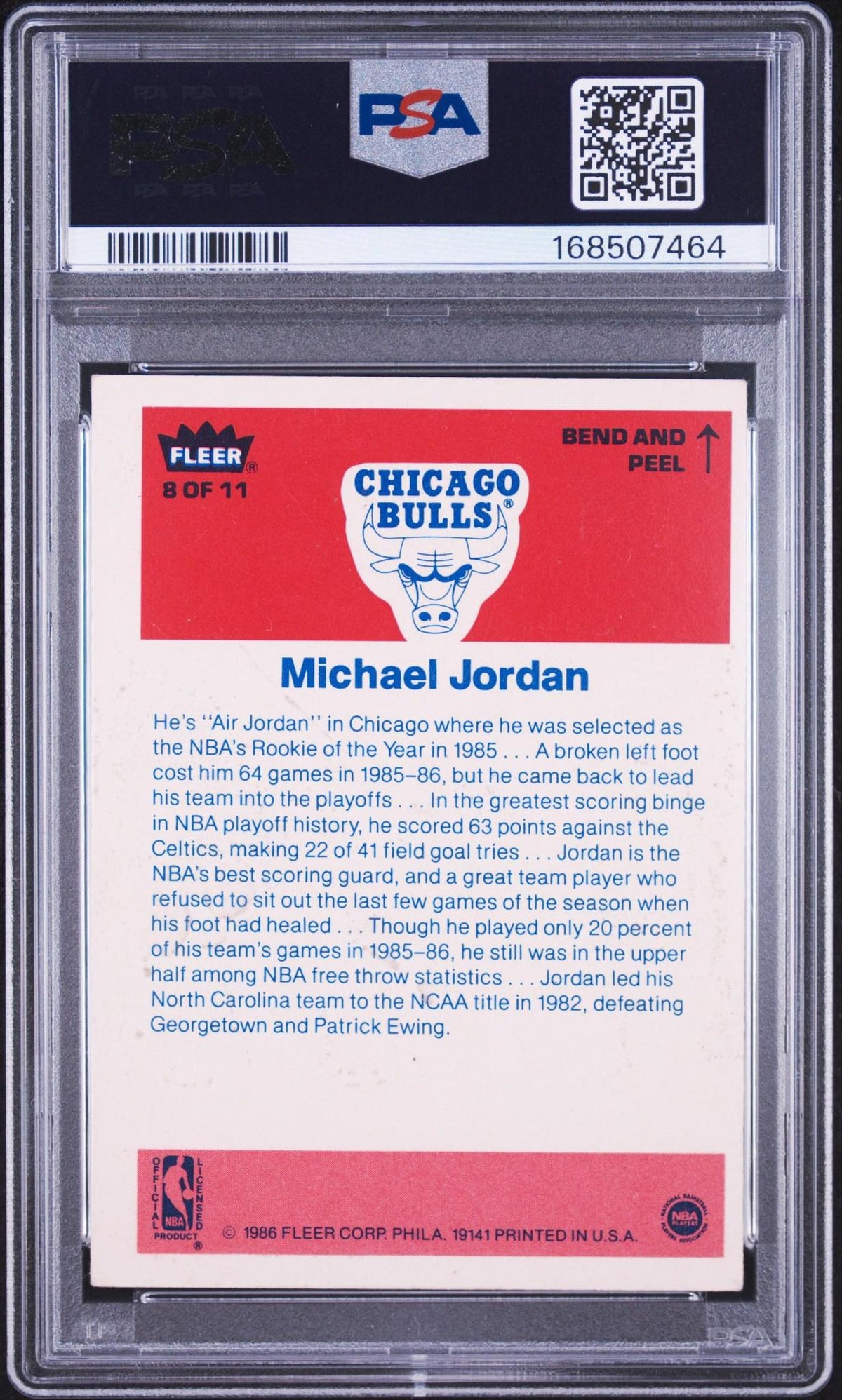 1986 Fleer Sticker 8 Michael Jordan PSA 3
