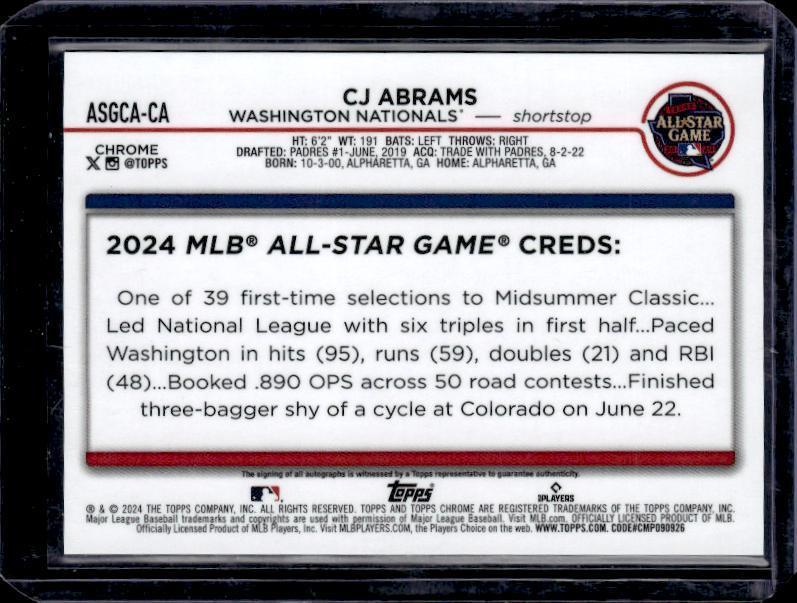 2024 Topps Chrome Update #ASGCA-CA CJ Abrams 2024 All-Star Game Chrome Autographs X-Fractors #/125