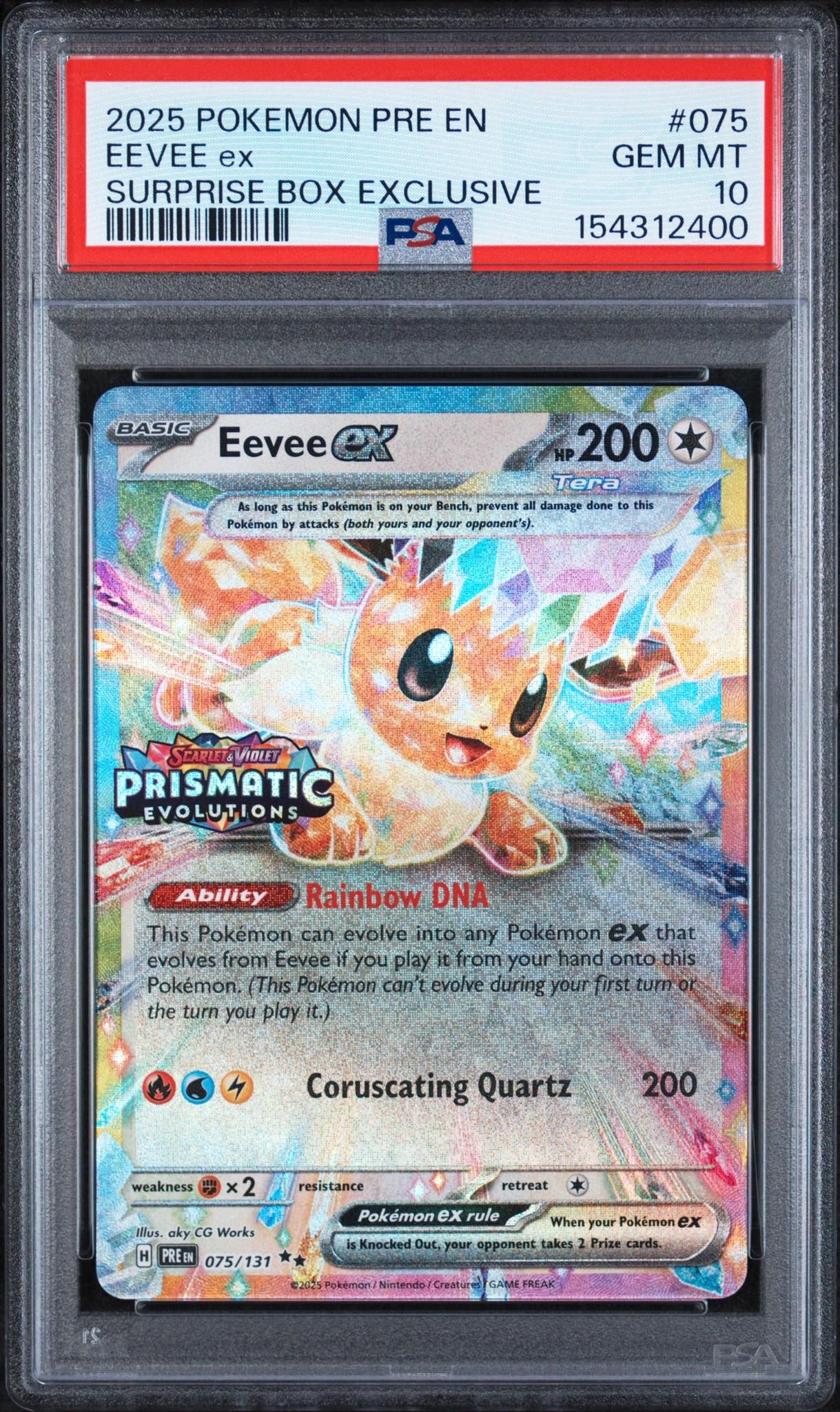 2025 Pokemon Pre En-prismatic Evolutions #075 Eevee Ex Surprise Box Exclusive PSA 10