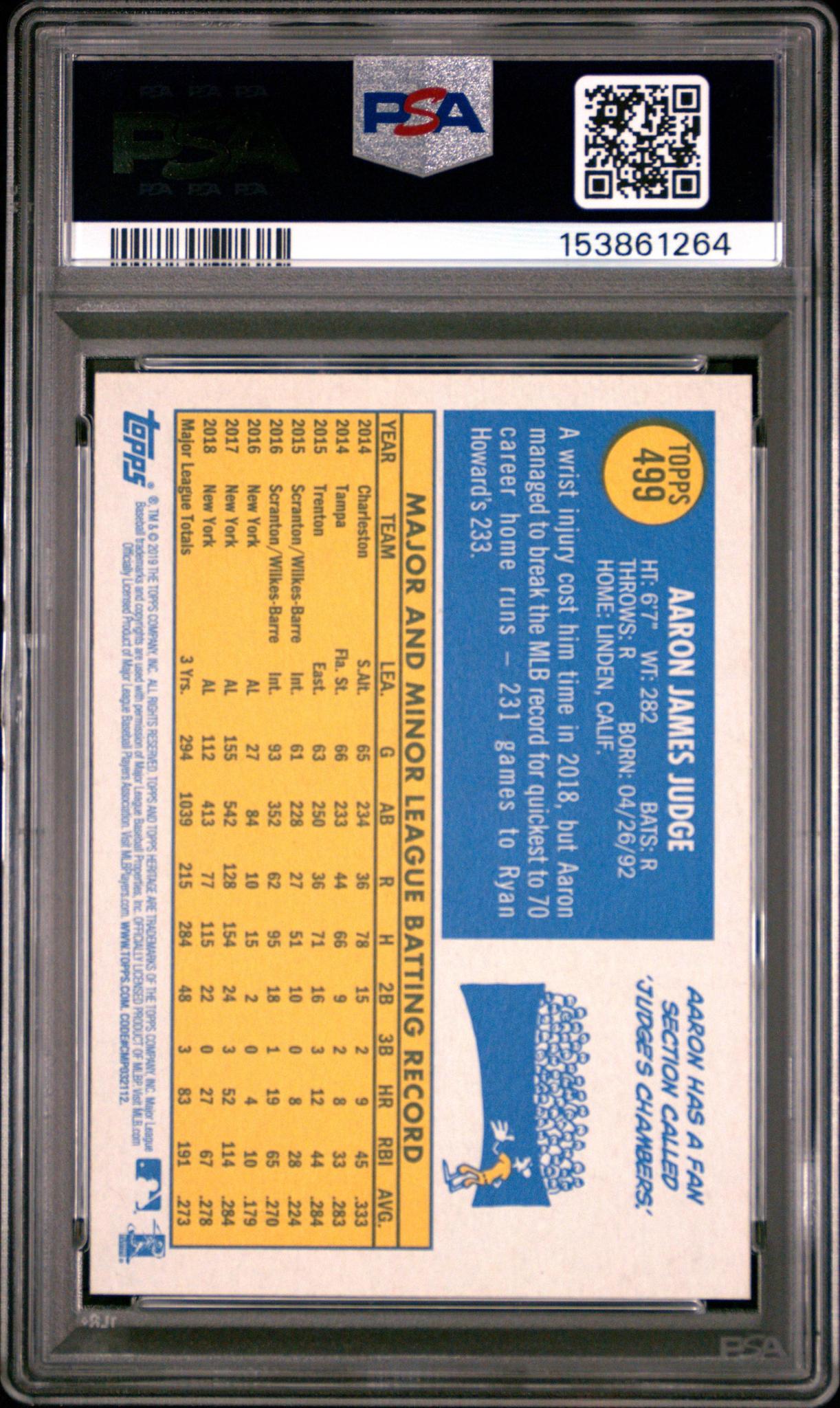 2019 Topps Heritage Aaron Judge #499 PSA 10