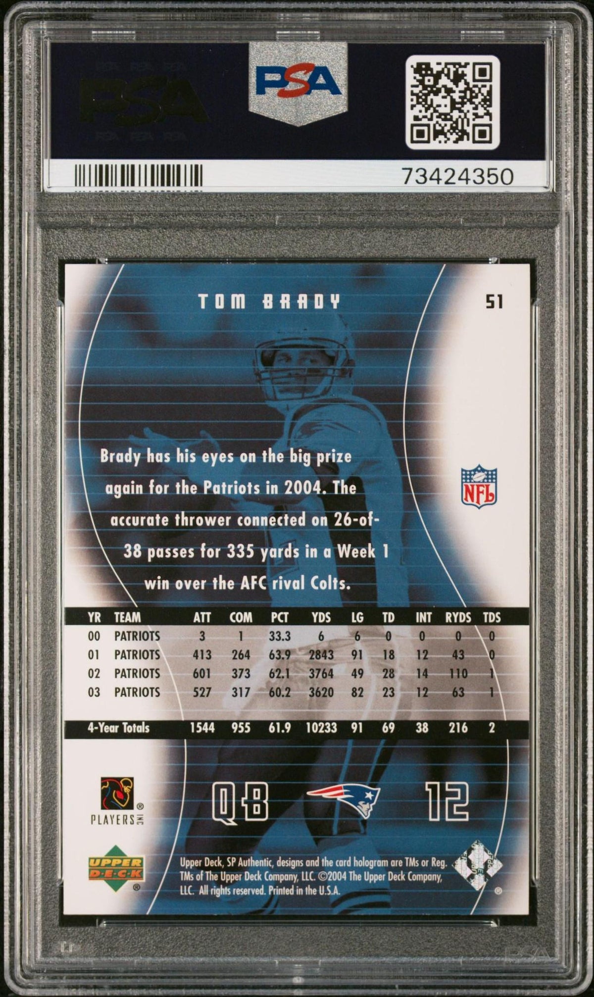 2004 SP AUTHENTIC 51 TOM BRADY