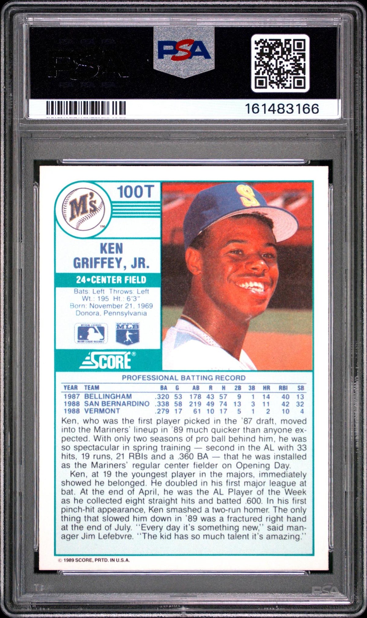 1989 SCORE TRADED #100T KEN GRIFFEY JR. PSA 10