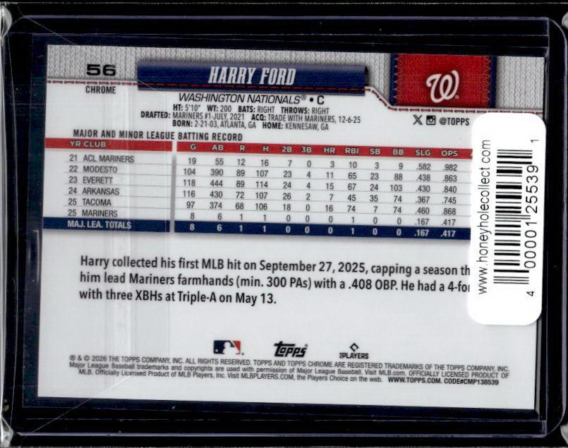 2026 Topps Chrome Harry Ford #56 Black /10 Rookie