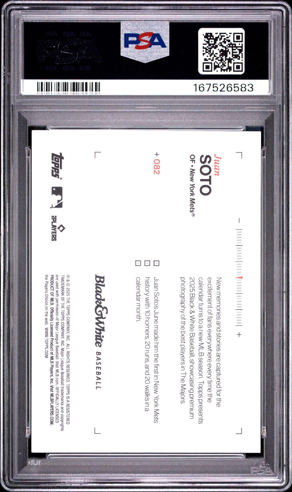 2025 TOPPS BLACK AND WHITE 82 JUAN SOTO PURPLE PSA 10