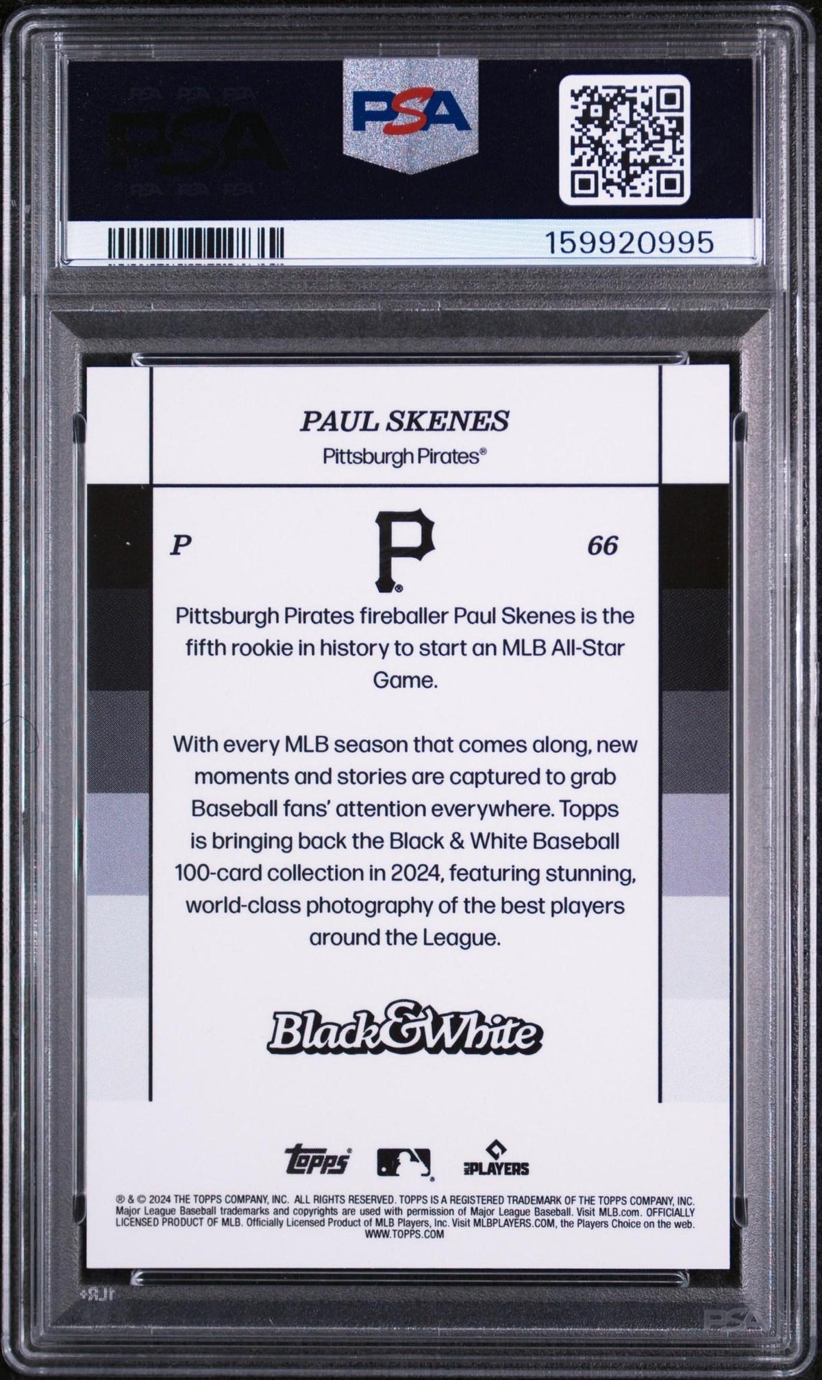 2024 TOPPS BLACK AND WHITE 66 PAUL SKENES YELLOW PSA 10