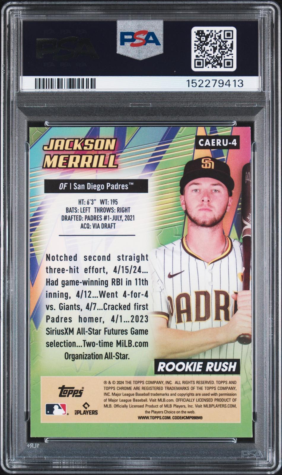 2024 Topps Chrome Update Chrome All-Etch Rookie Rush 4: Jackson Merrill PSA Authentic