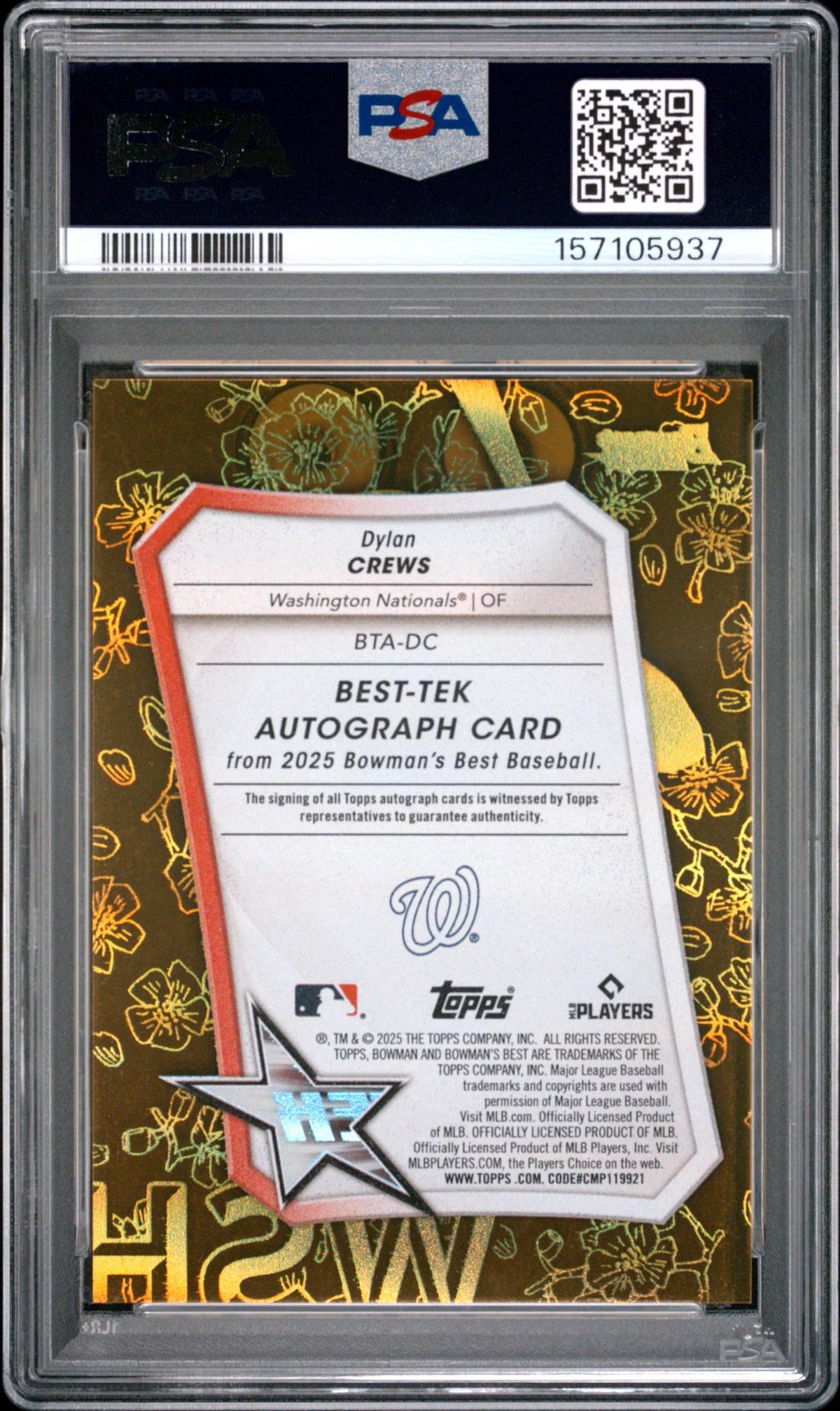 2025 BOWMAN'S BEST BEST TEK AUTOGRAPHS BTA-DC DYLAN CREWS GOLD PSA 10