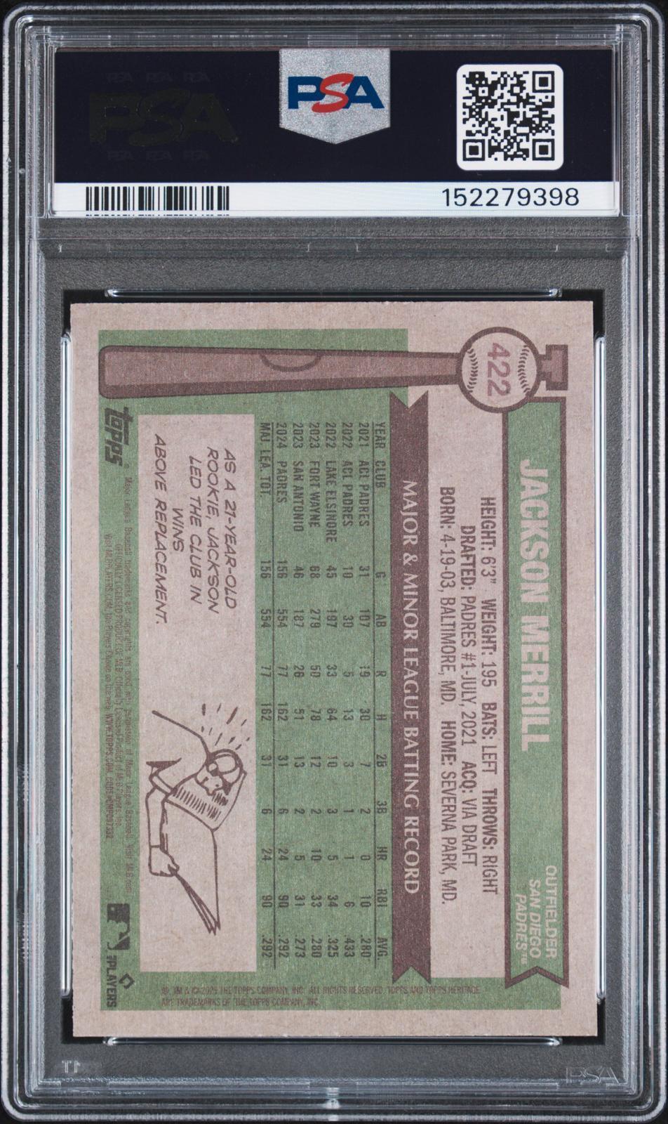 2025 Topps Heritage #422 Jackson Merrill PSA Authentic