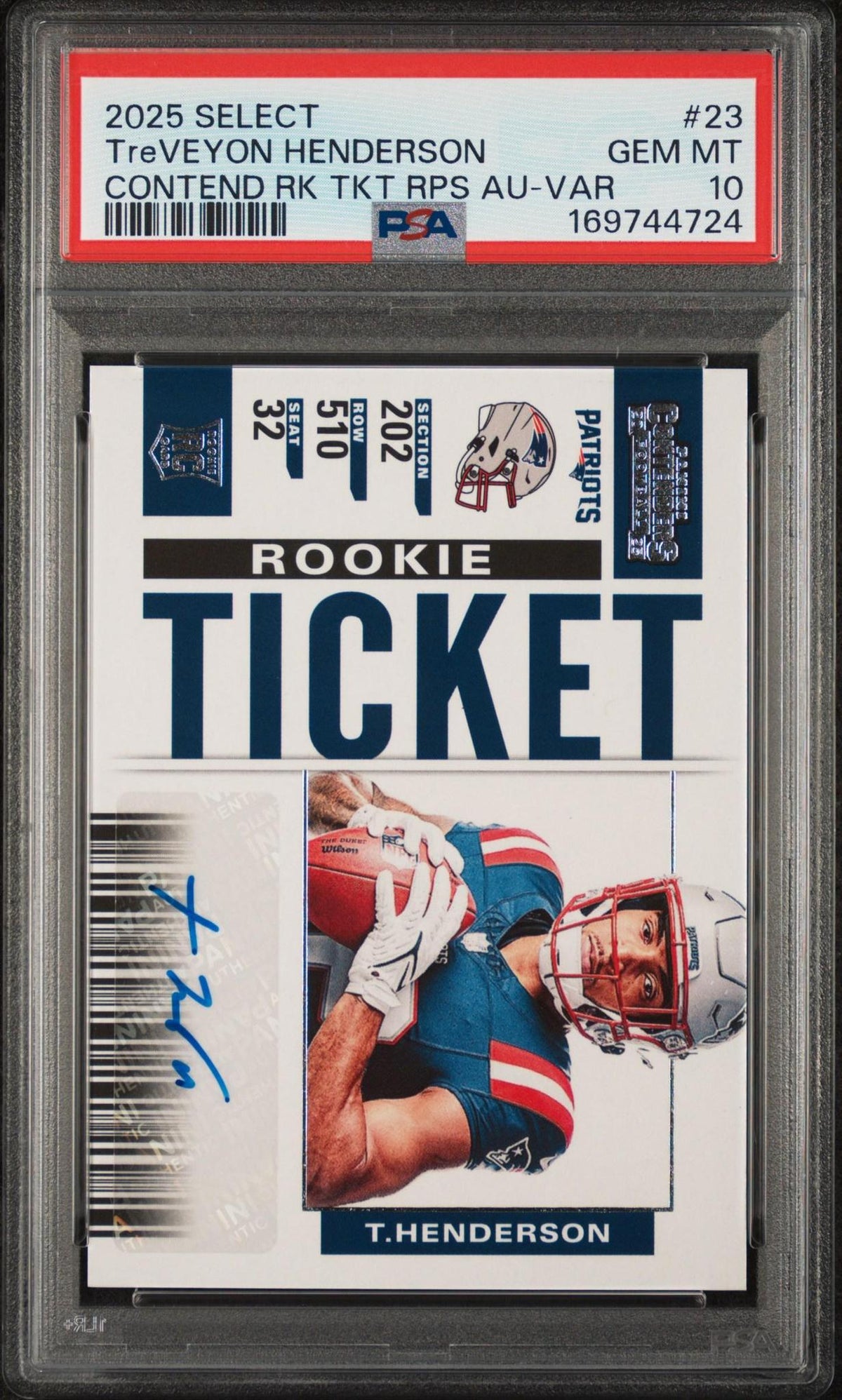 2025 PANINI SELECT CONTENDERS ROOKIE TICKET RPS AUTOGRAPHS 23 TREVEYON HENDERSON VARIATION PSA 10