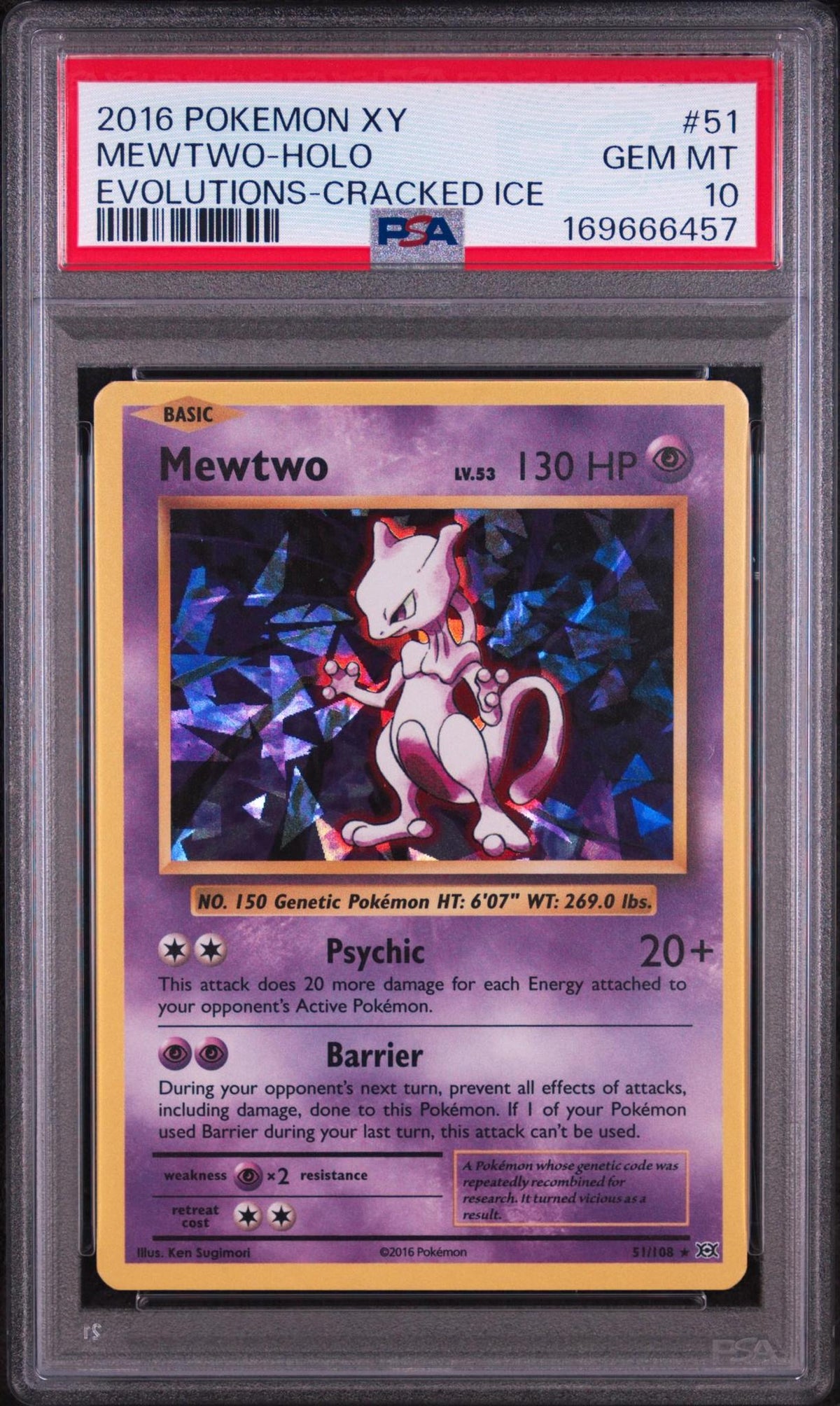 2016 POKEMON XY EVOLUTIONS 51 MEWTWO-HOLO CRACKED ICE PSA 10