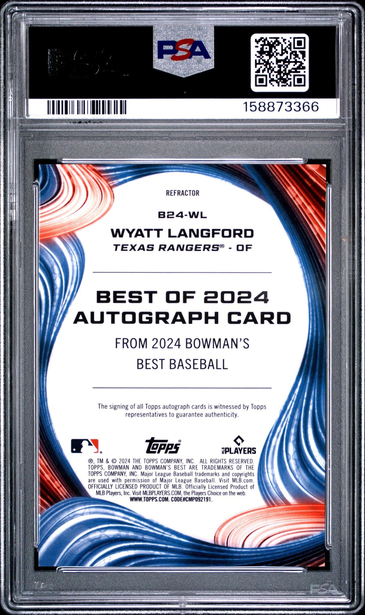 2024 BOWMAN'S BEST BEST OF 2024 AUTOGRAPHS B24WL WYATT LANGFORD REFRACTOR PSA 10