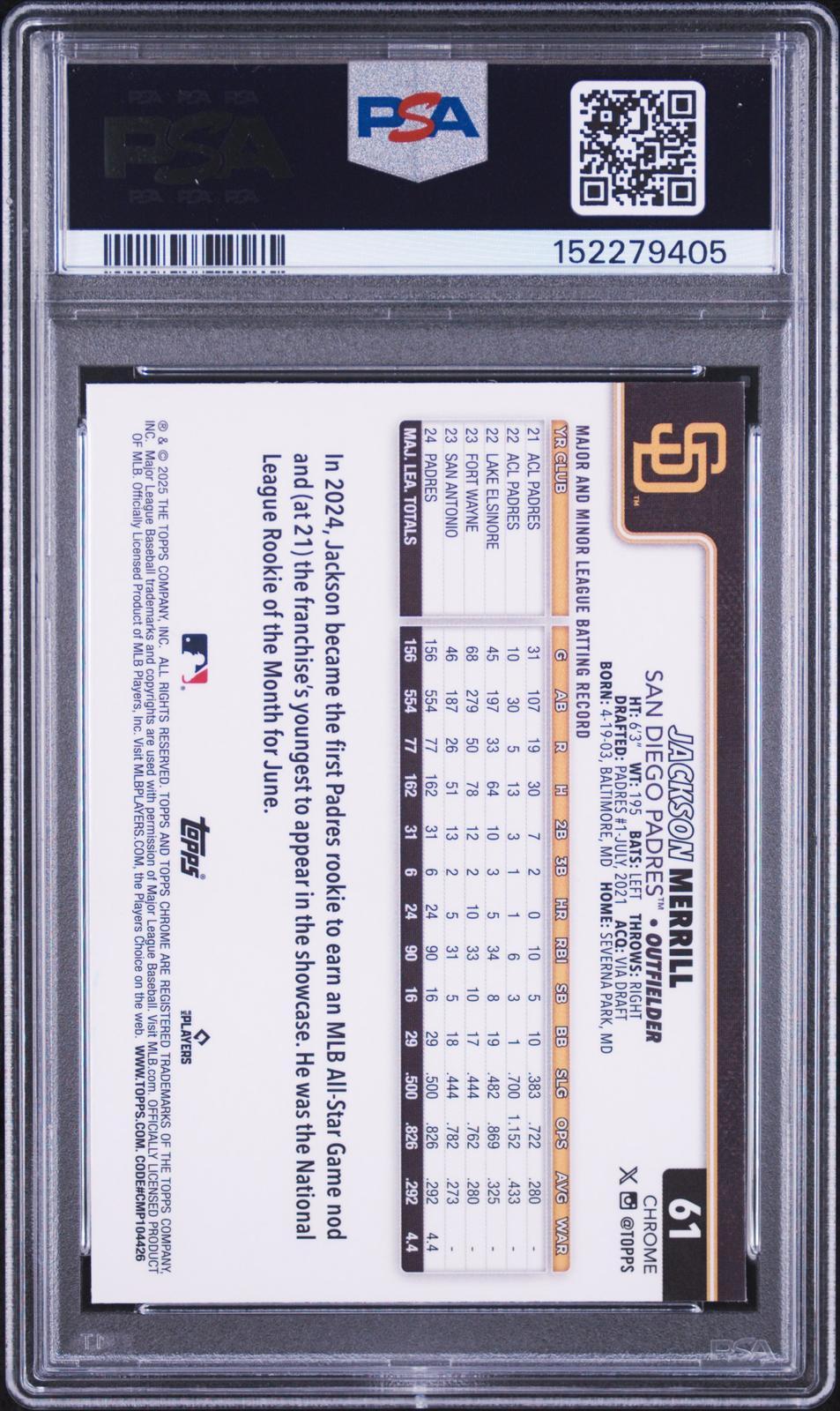 2025 Topps Chrome #61 Jackson Merrill PSA Authentic