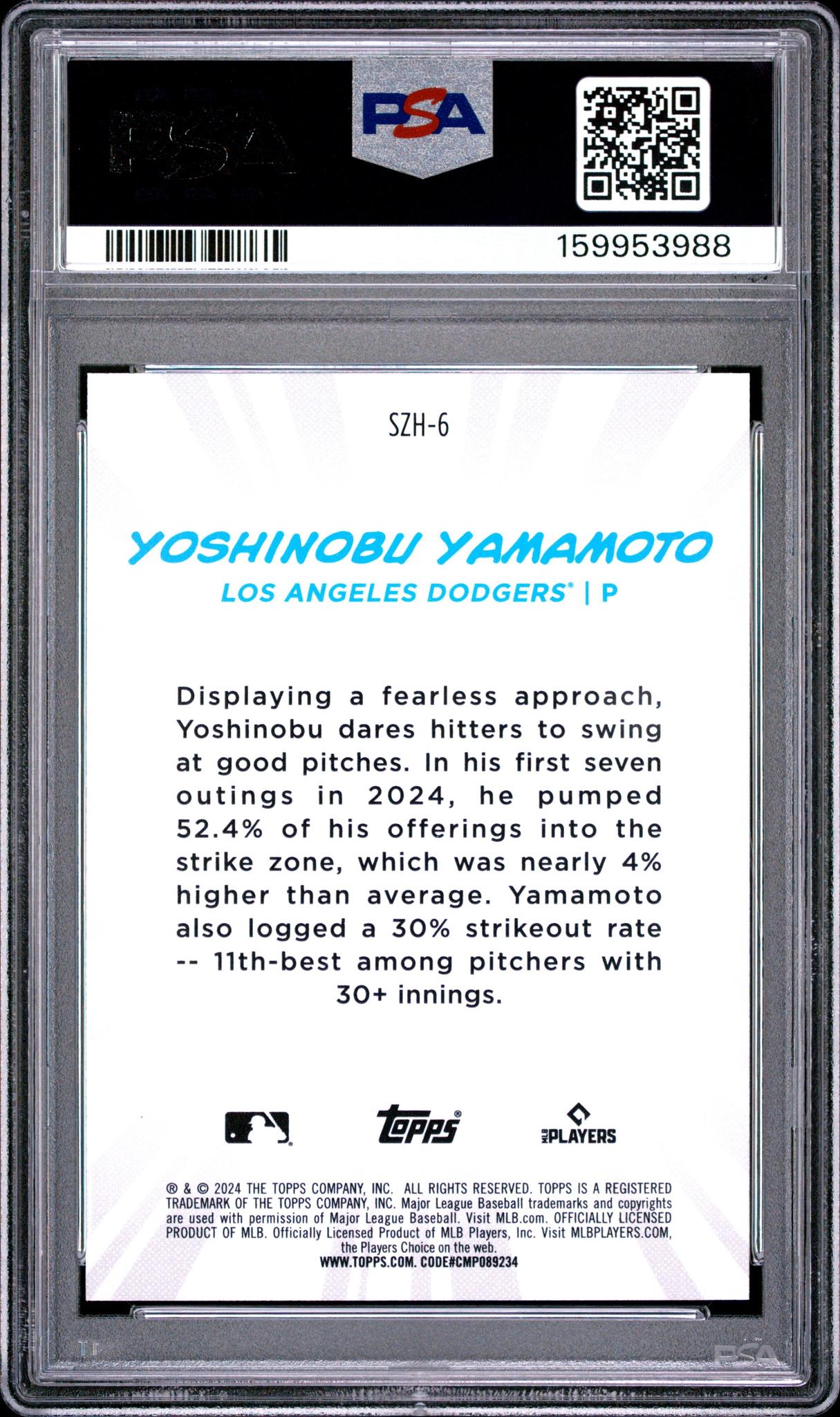 2024 Topps Baseball Japan Edition Strike Zone Heroes SZH6 Yoshinobu Yamamoto PSA 10
