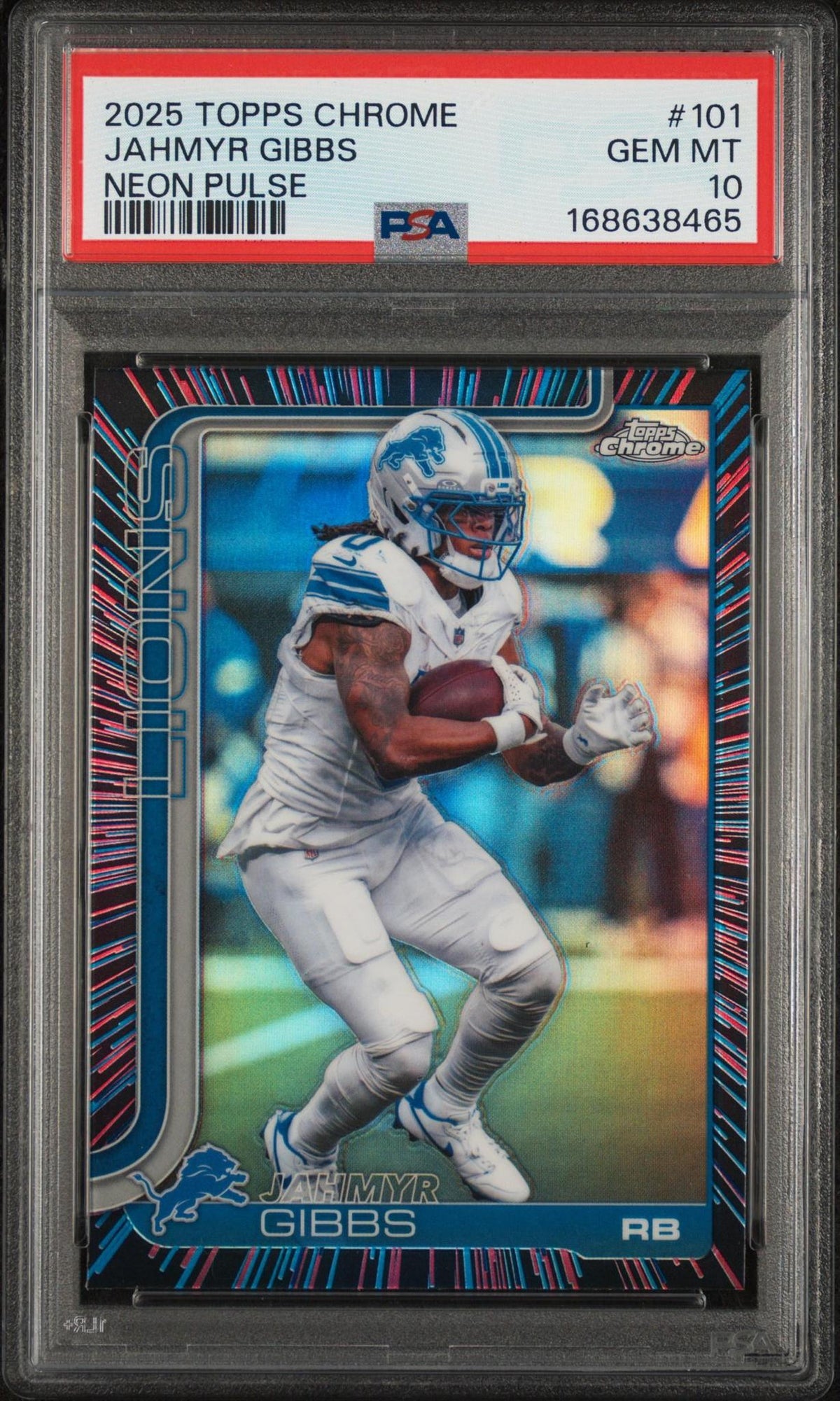 2025 TOPPS CHROME 101 JAHMYR GIBBS NEON PULSE PSA 10