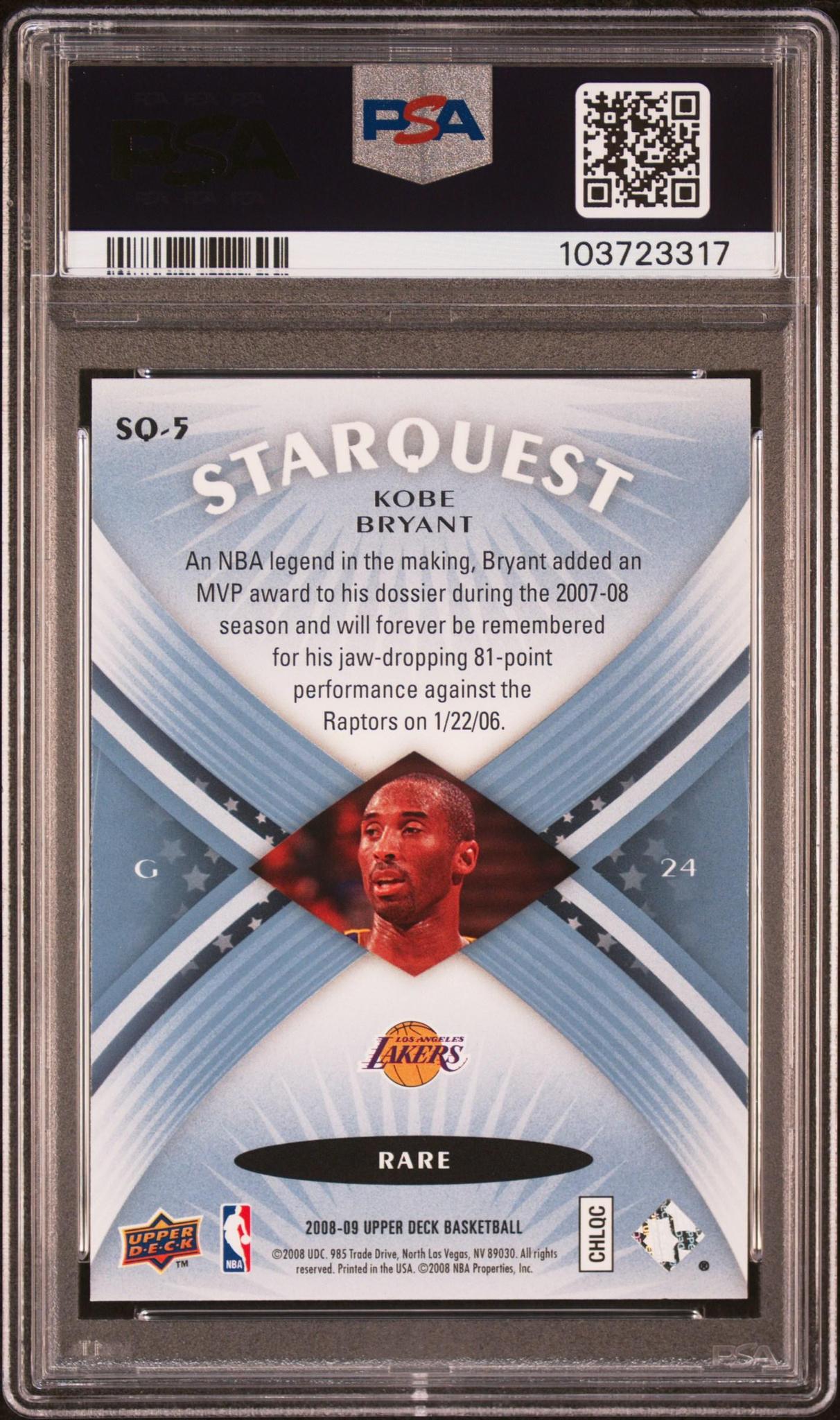 2008 UPPER DECK STARQUEST SQ-5 KOBE BRYANT CYAN PSA 10