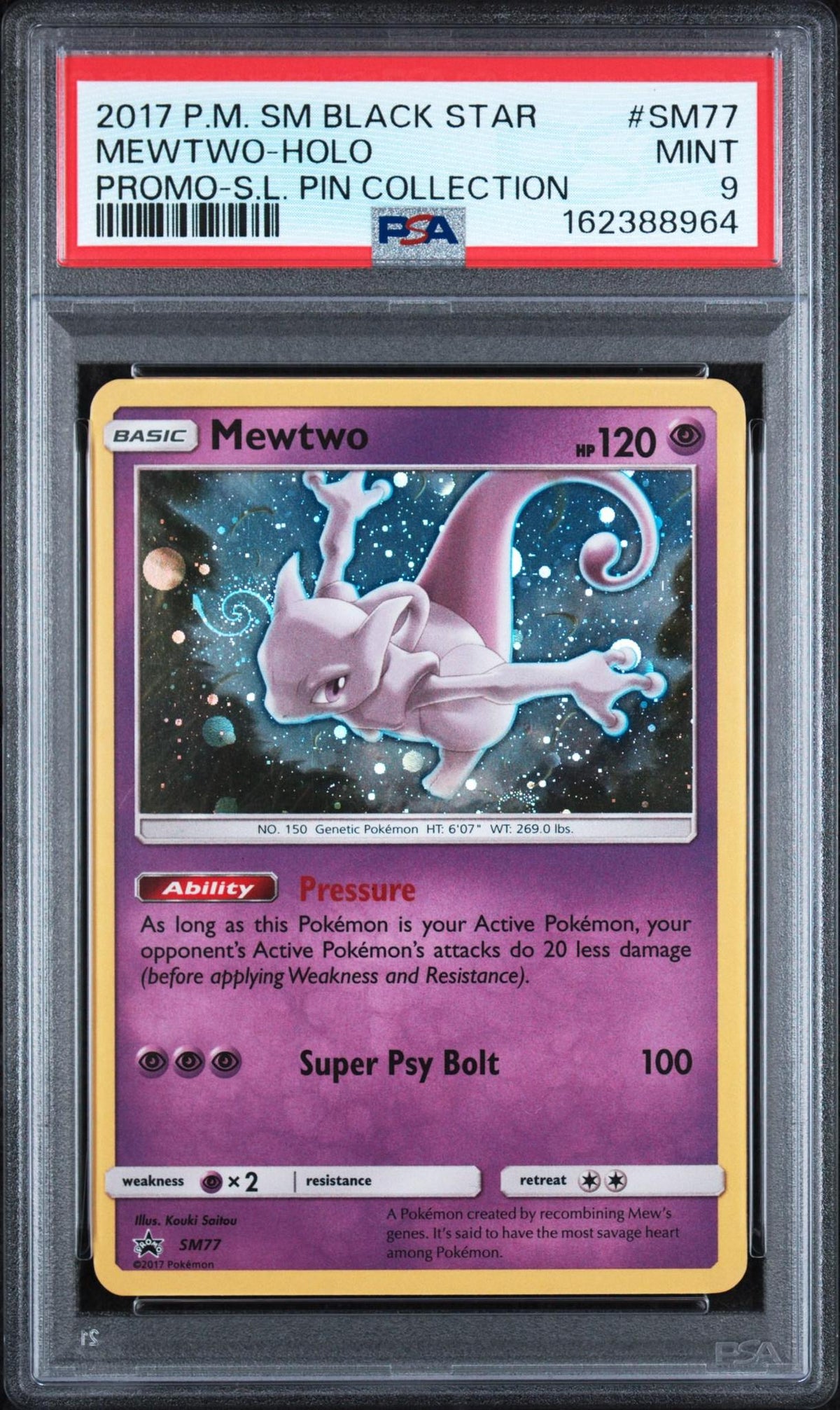 2017 POKEMON SUN & MOON BLACK STAR PROMOS SM77 MEWTWO-HOLO SHINING LEGENDS PIN COLLECTION PSA 9