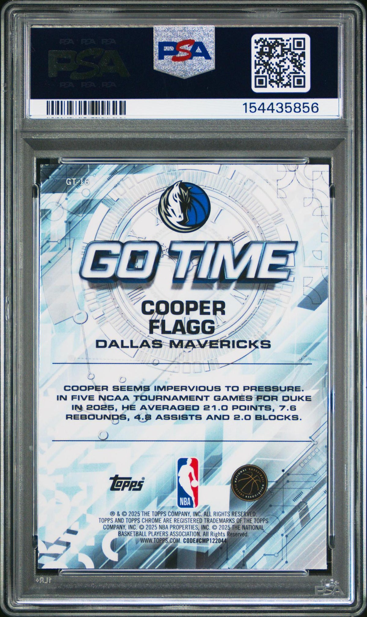 2025 Topps Chrome Cooper Flagg #GT-16 Go Time PSA 10