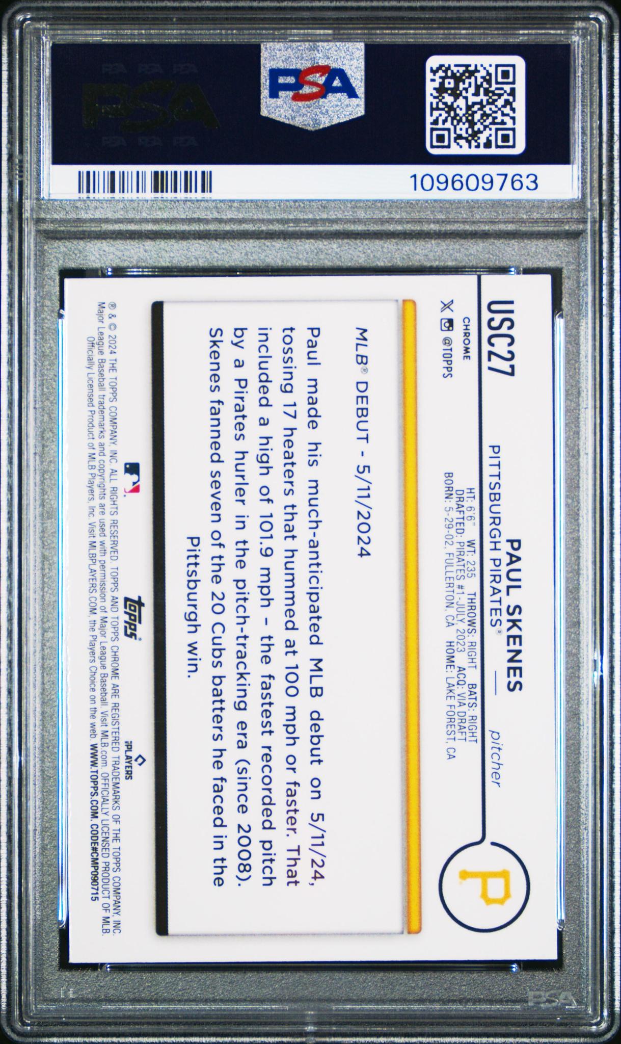 2024 Topps Chrome Update #USC27 Paul Skenes PSA 10