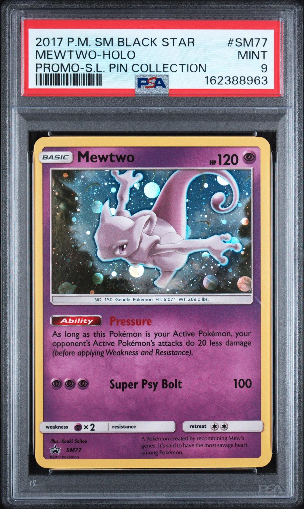 2017 POKEMON SUN & MOON BLACK STAR PROMOS #SM77 MEWTWO-HOLO SHINING LEGENDS PIN COLLECTION PSA 9