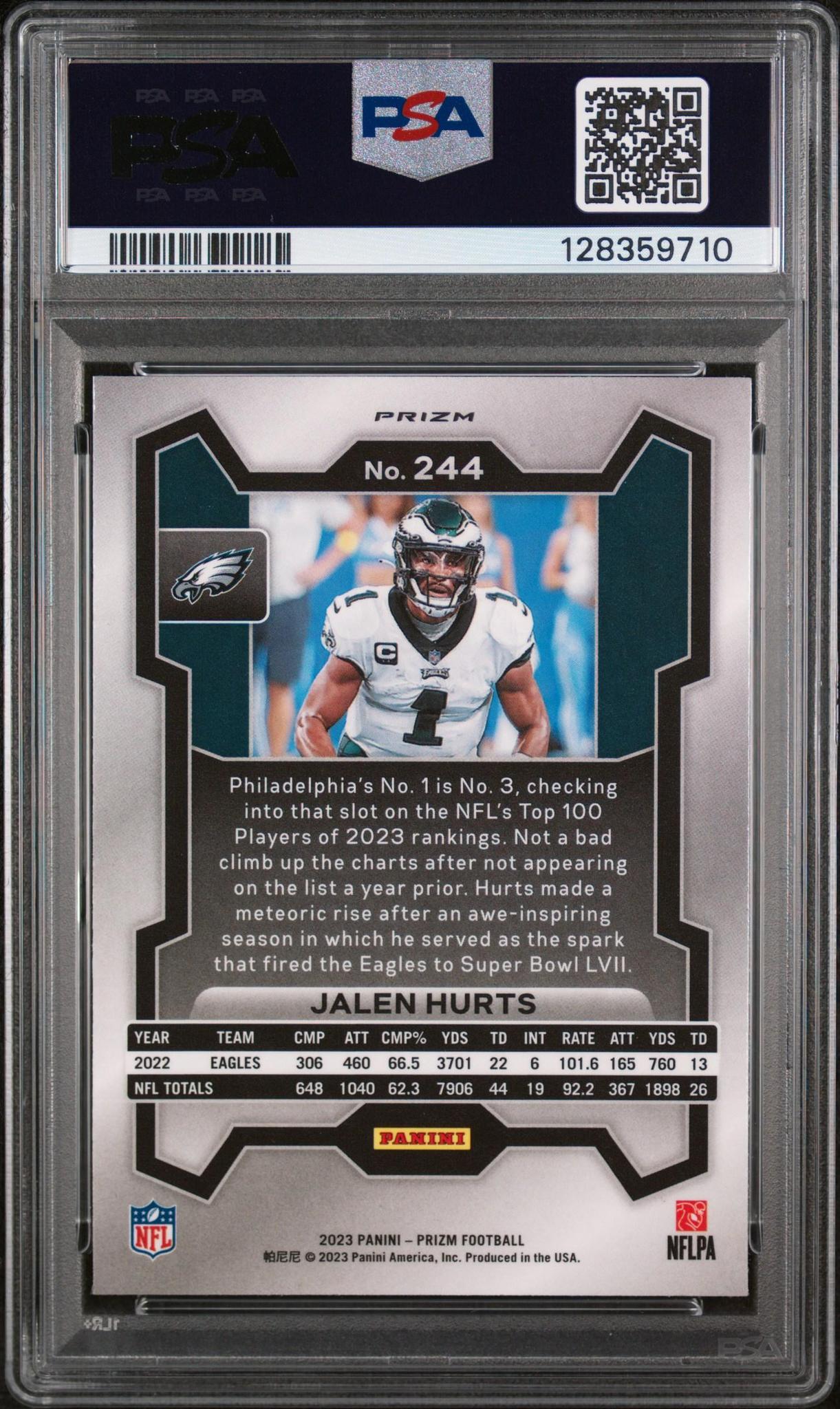 2023 PANINI PRIZM 244 JALEN HURTS WHITE SPARKLE PSA 10