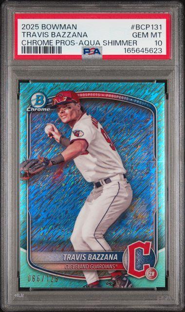 2025 BOWMAN CHROME PROSPECTS BCP131 TRAVIS BAZZANA AQUA SHIMMER PSA 10