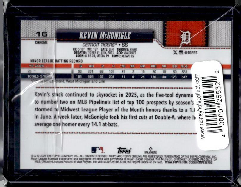 2026 Topps Chrome Kevin McGonigle #16 Rookie /99