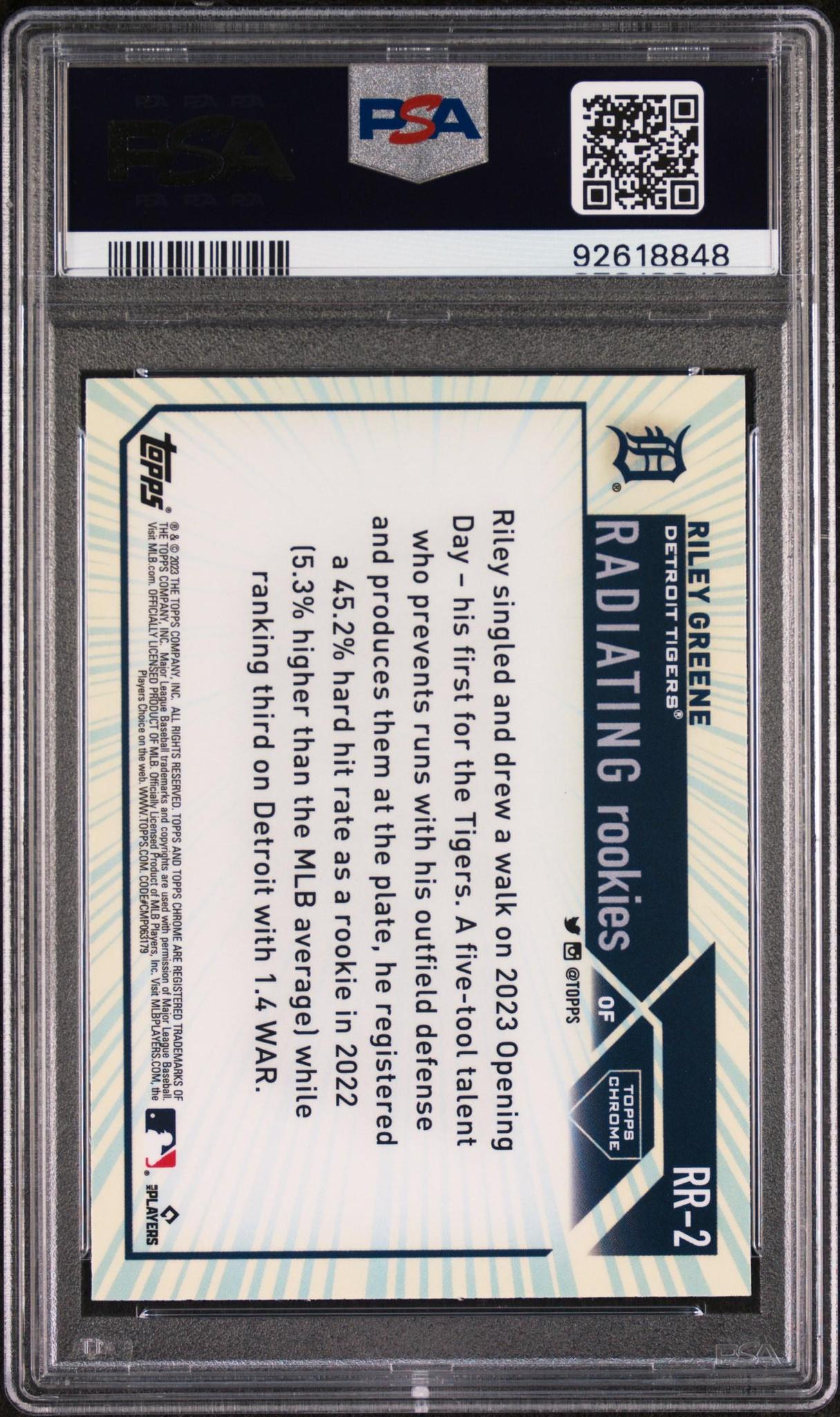 2023 Topps Chrome Riley Greene Radiating Rookies PSA 10