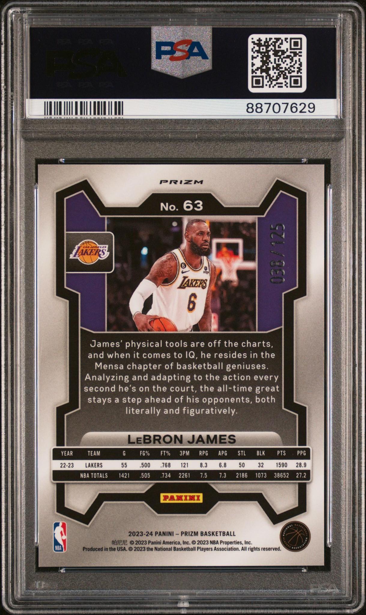 2023 Panini Prizm 63 Lebron James Blue Ice PSA 10