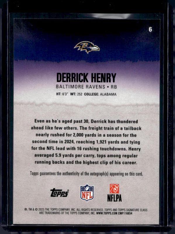 2025 Topps Signature Derek Henry #6 Autograph /275