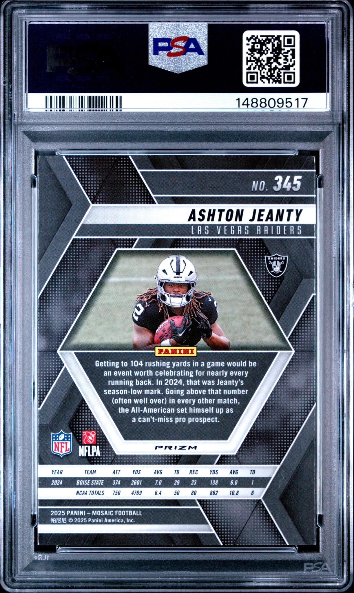 2025 Mosaic Ashton Jeanty #345 Rookie Silver PSA 10