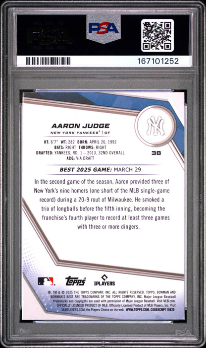2025 BOWMAN'S BEST 38 AARON JUDGE LAZER REFRACTOR PSA 10