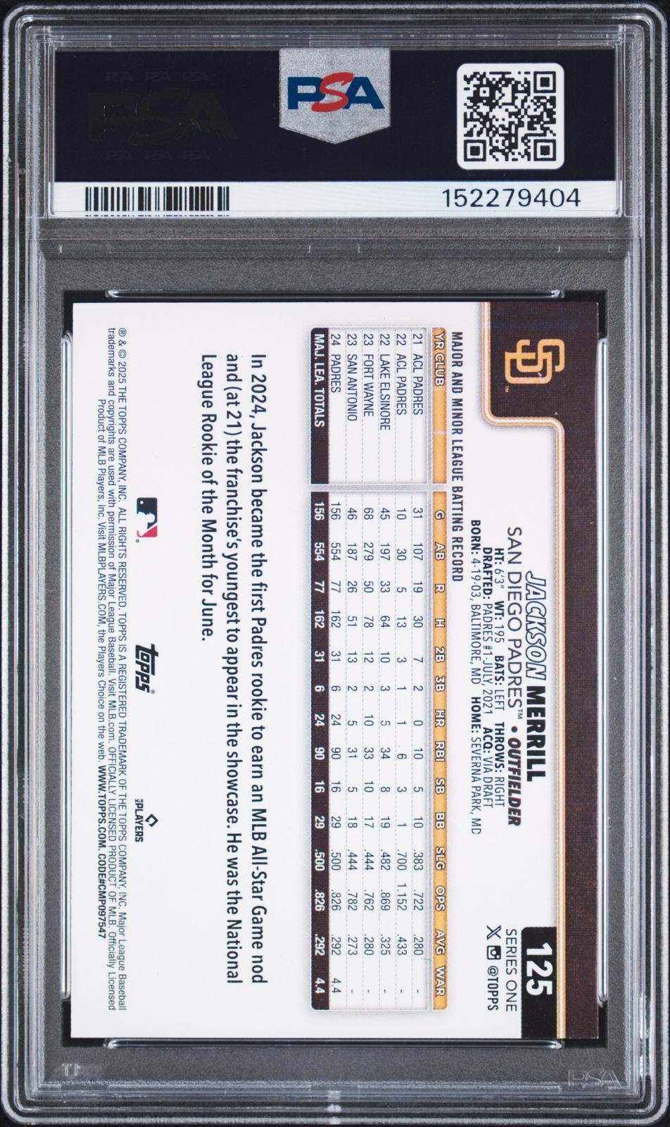 2025 Topps 125 Jackson Merrill PSA Authentic