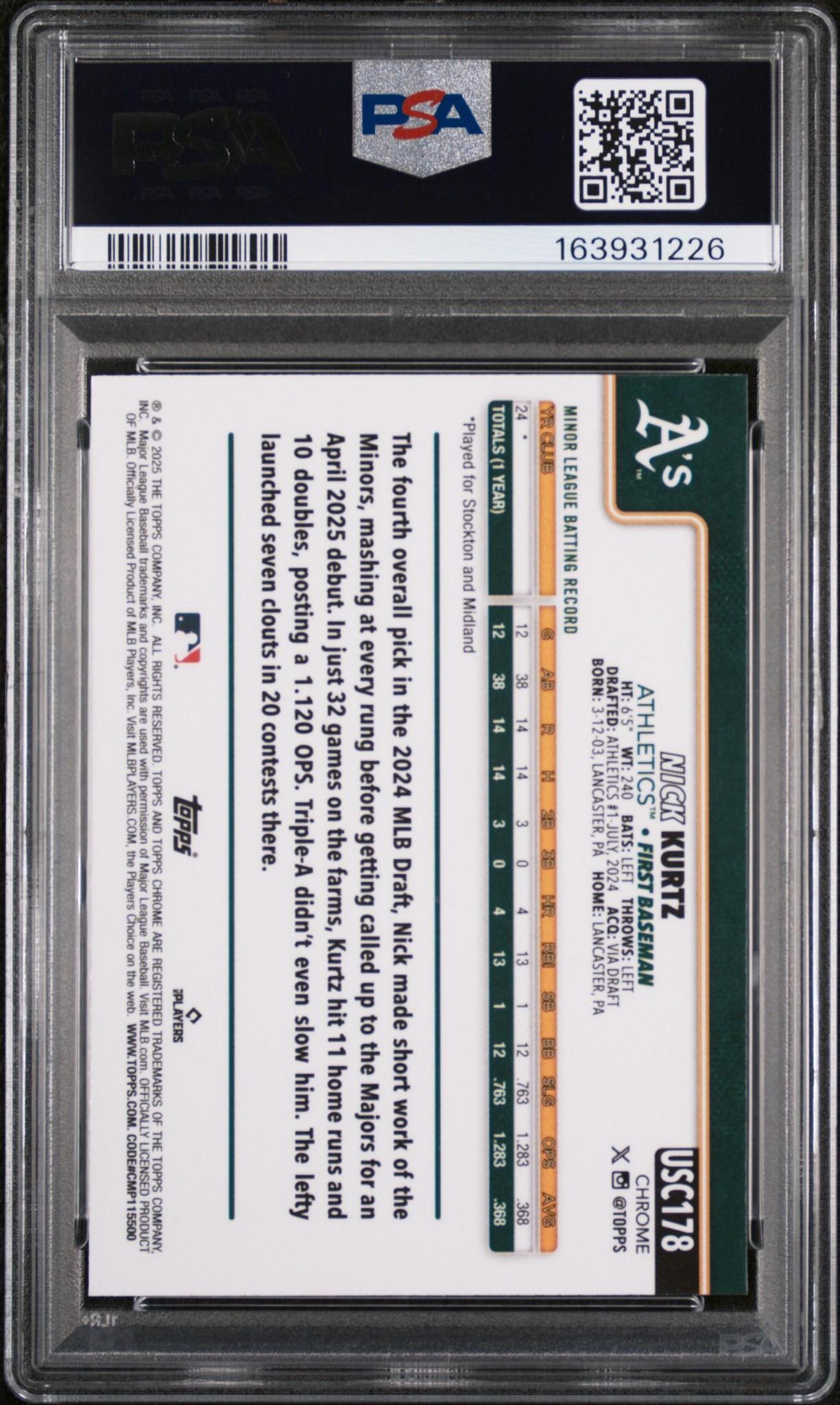 2025 TOPPS CHROME UPDATE 178 NICK KURTZ X-FRACTOR