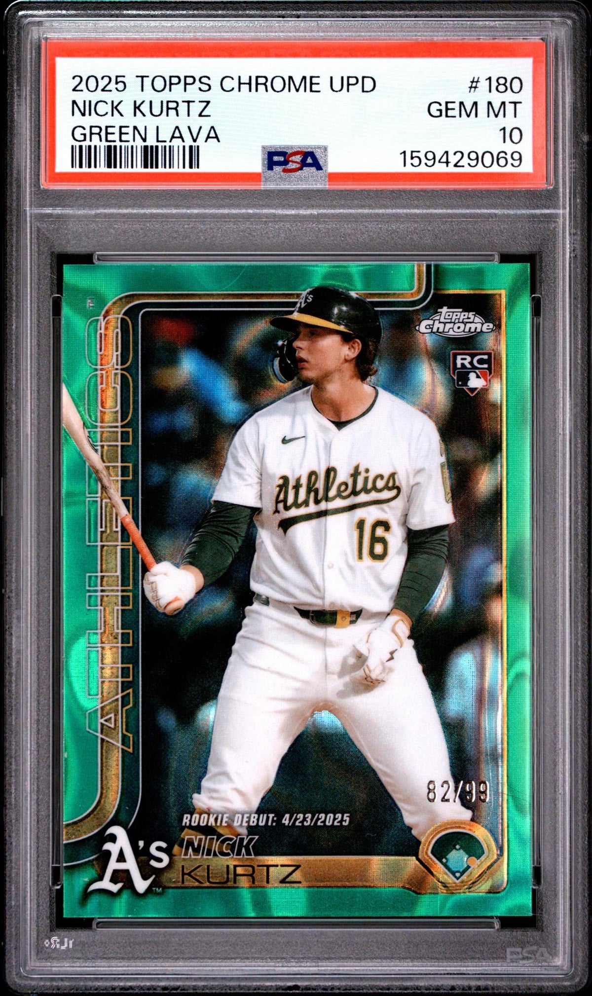 2025 TOPPS CHROME UPDATE 180 NICK KURTZ GREEN LAVA PSA 10