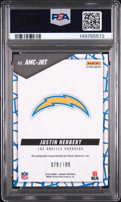 2025 PANINI MOSAIC AUTOGRAPHS MOSAIC AMC-JHT JUSTIN HERBERT RED PSA 10