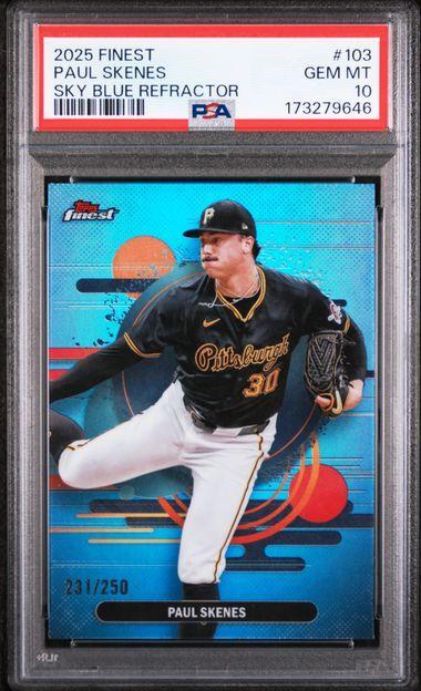 2025 TOPPS FINEST 103 PAUL SKENES SKY BLUE REFRACTOR PSA 10