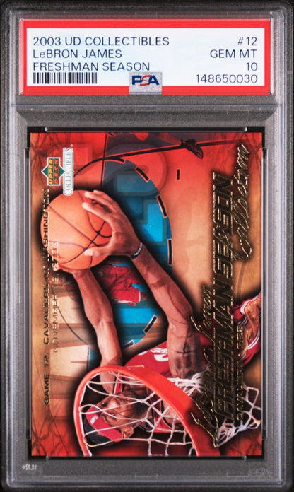 2003 UD COLLECTIBLES LeBRON JAMES FRESHMAN SEASON 12 LeBRON JAMES PSA 10