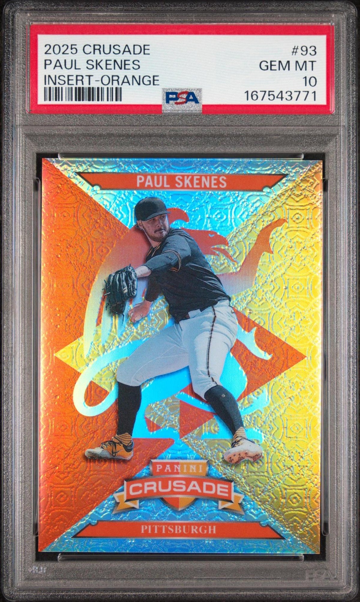 2025 PANINI CRUSADE CRUSADE INSERTS 93 PAUL SKENES ORANGE PSA 10
