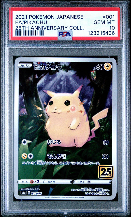 2021 Pokemon JP Full Art Pikachu 001/028 25th Anniversary PSA 10