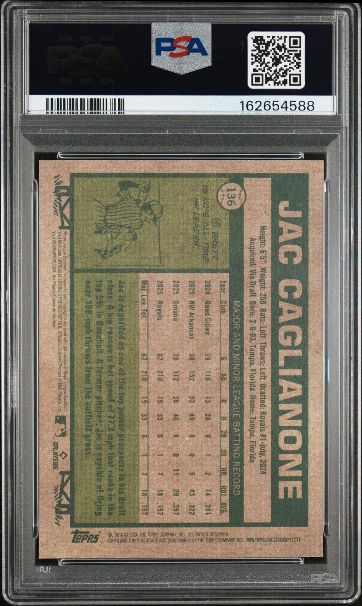 2026 TOPPS HERITAGE #136 JAC CAGLIANONE PSA 10