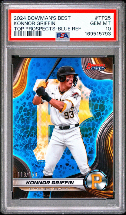 2024 BOWMAN'S BEST TOP PROSPECTS TP25 KONNOR GRIFFIN BLUE REFRACTOR PSA 10