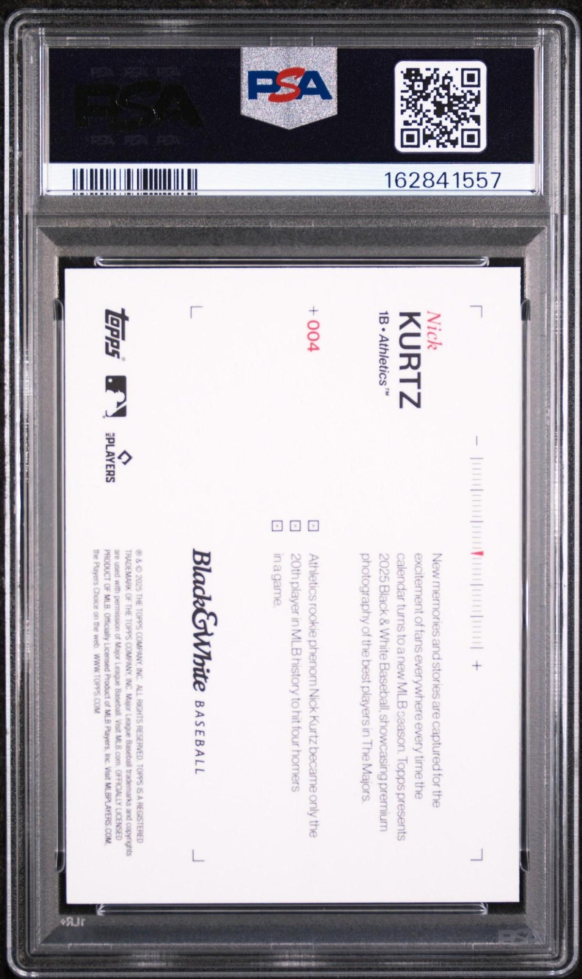 2025 Topps Black and White 4 Nick Kurtz PSA 10