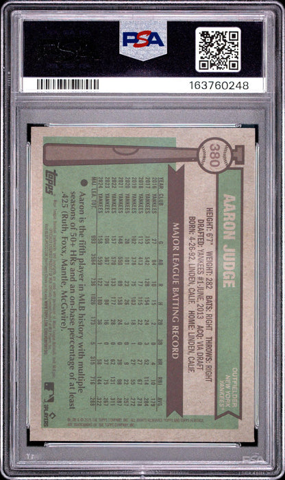 2025 TOPPS HERITAGE 380 AARON JUDGE CHROME-SILVER SPARKLE REFRACTOR PSA 10
