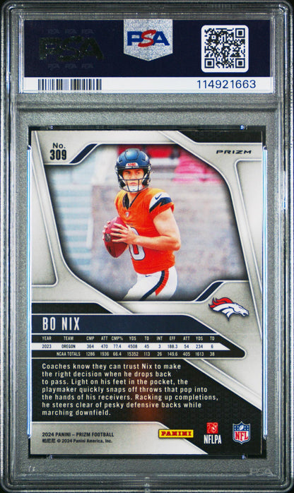2024 Panini Prizm #309 Bo Nix Orange Disco Prizm PSA 9