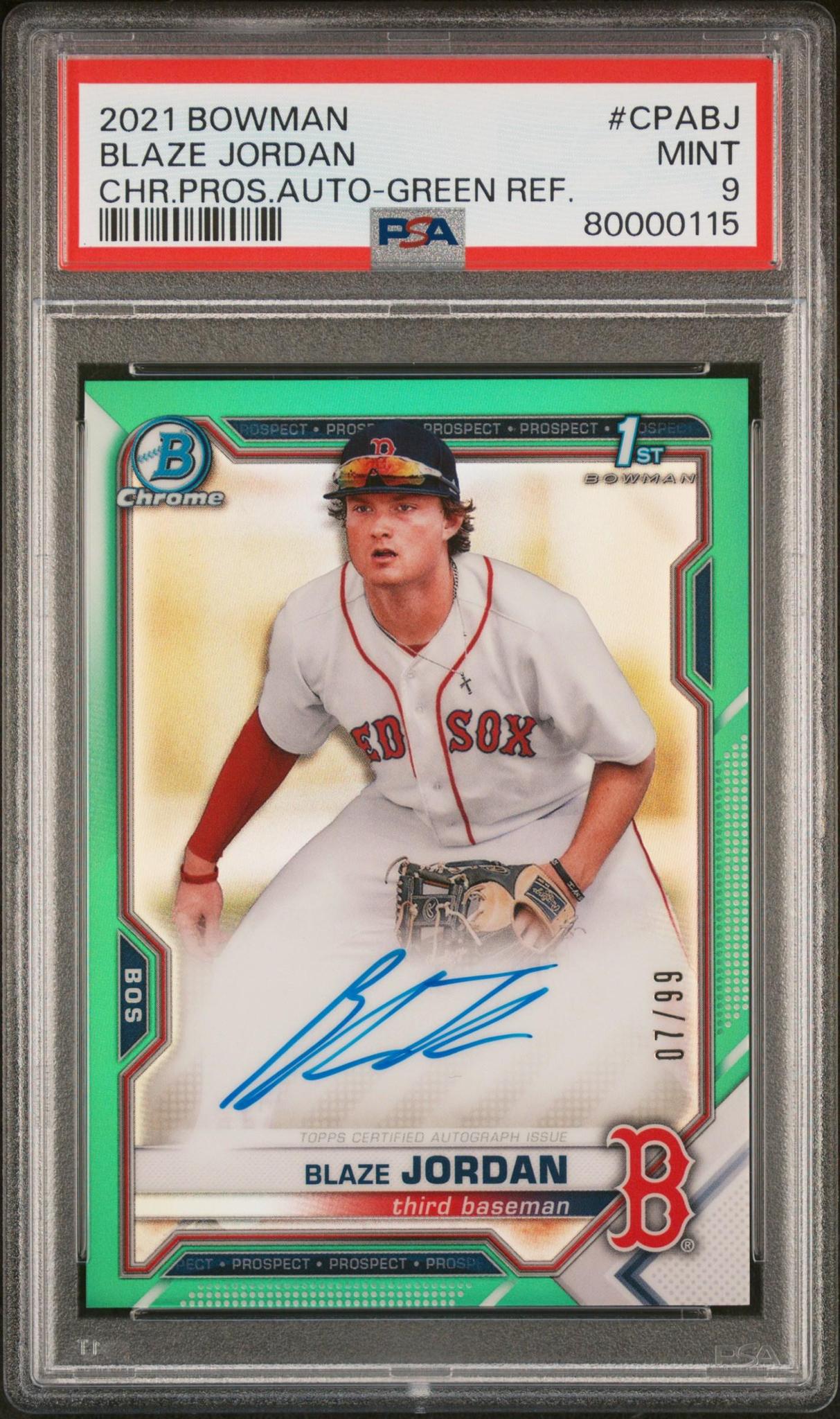 2021 Bowman Chrome Prospect Autographs #CPABJ Blaze Jordan Chr.Pros.Auto-Green Ref. PSA 9 #/250
