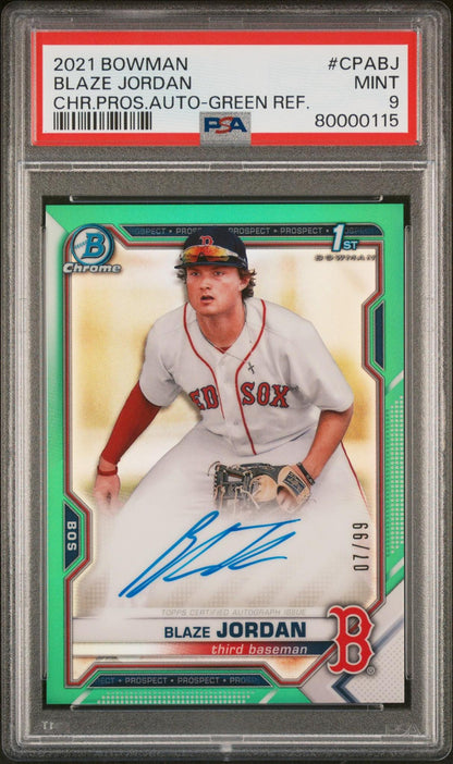 2021 Bowman Chrome Prospect Autographs #CPABJ Blaze Jordan Chr.Pros.Auto-Green Ref. PSA 9 #/250