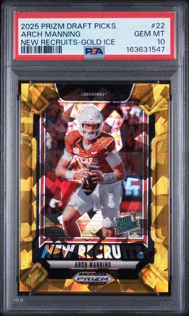 2025 PANINI PRIZM DRAFT PICKS NEW RECRUITS #22 ARCH MANNING NEW RECRUITS-GOLD ICE PSA 10
