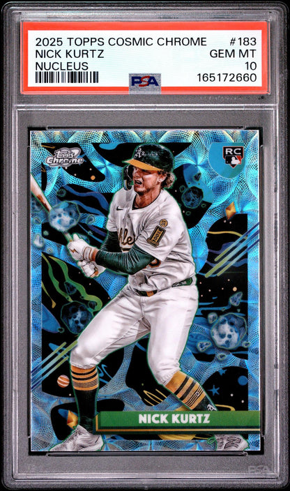2025 TOPPS COSMIC CHROME 183 NICK KURTZ NUCLEUS PSA 10